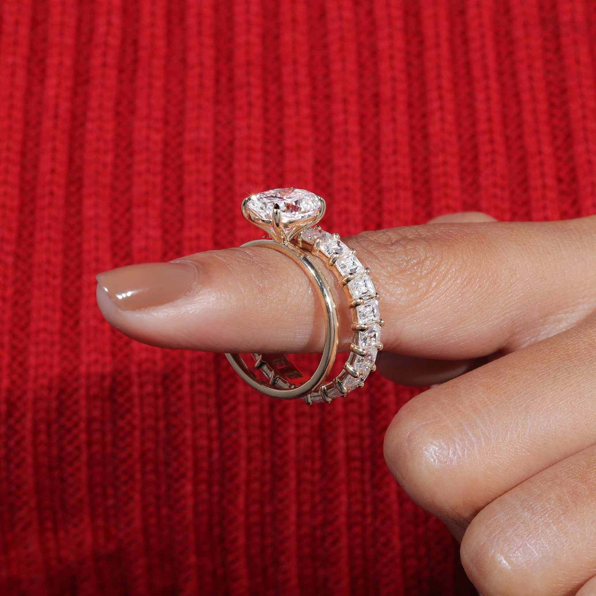 Oval Cut Moissanite Ring With Matching Wedding Band