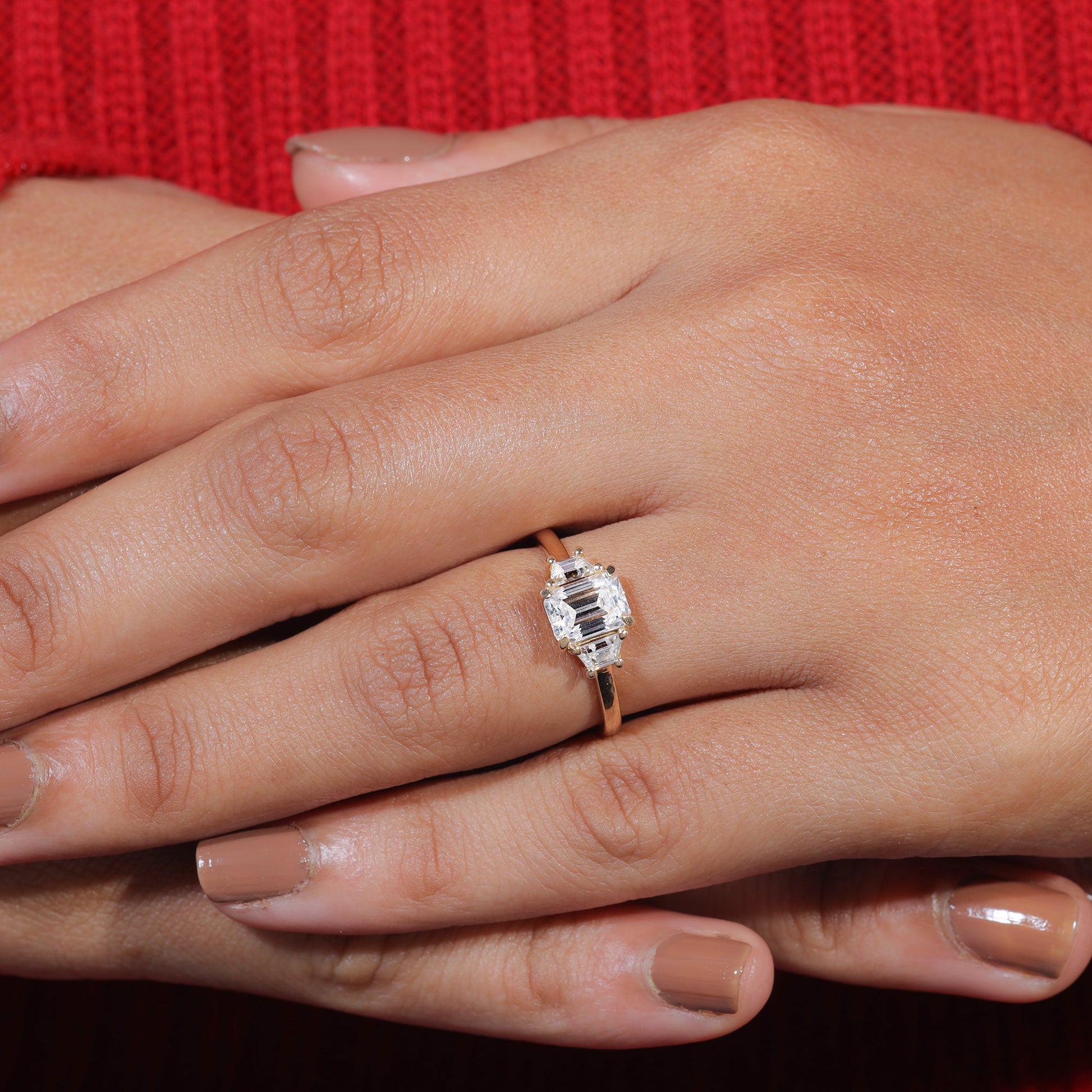 Emerald Cut Moissanite Diamond Trilogy Wedding Ring