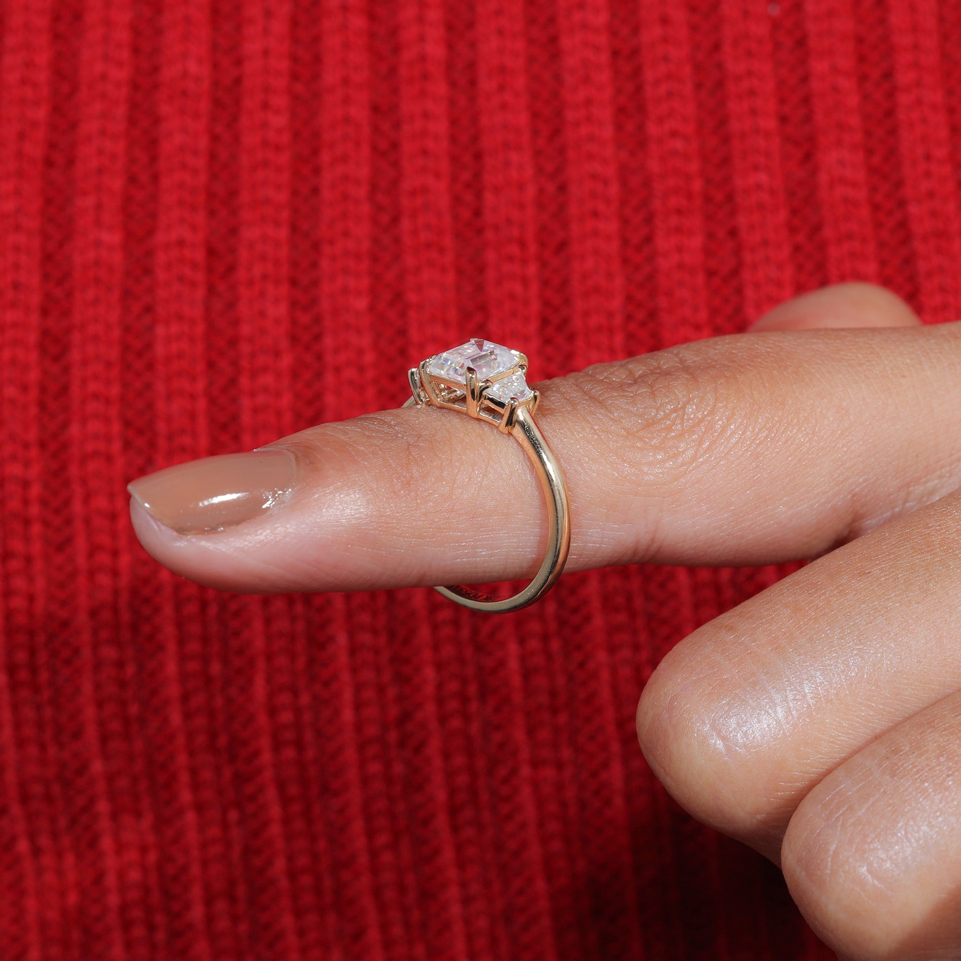 Emerald Cut Moissanite Diamond Trilogy Wedding Ring