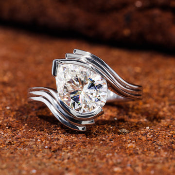 Pear Cut Moissanite Bypass Shank Engagement Ring