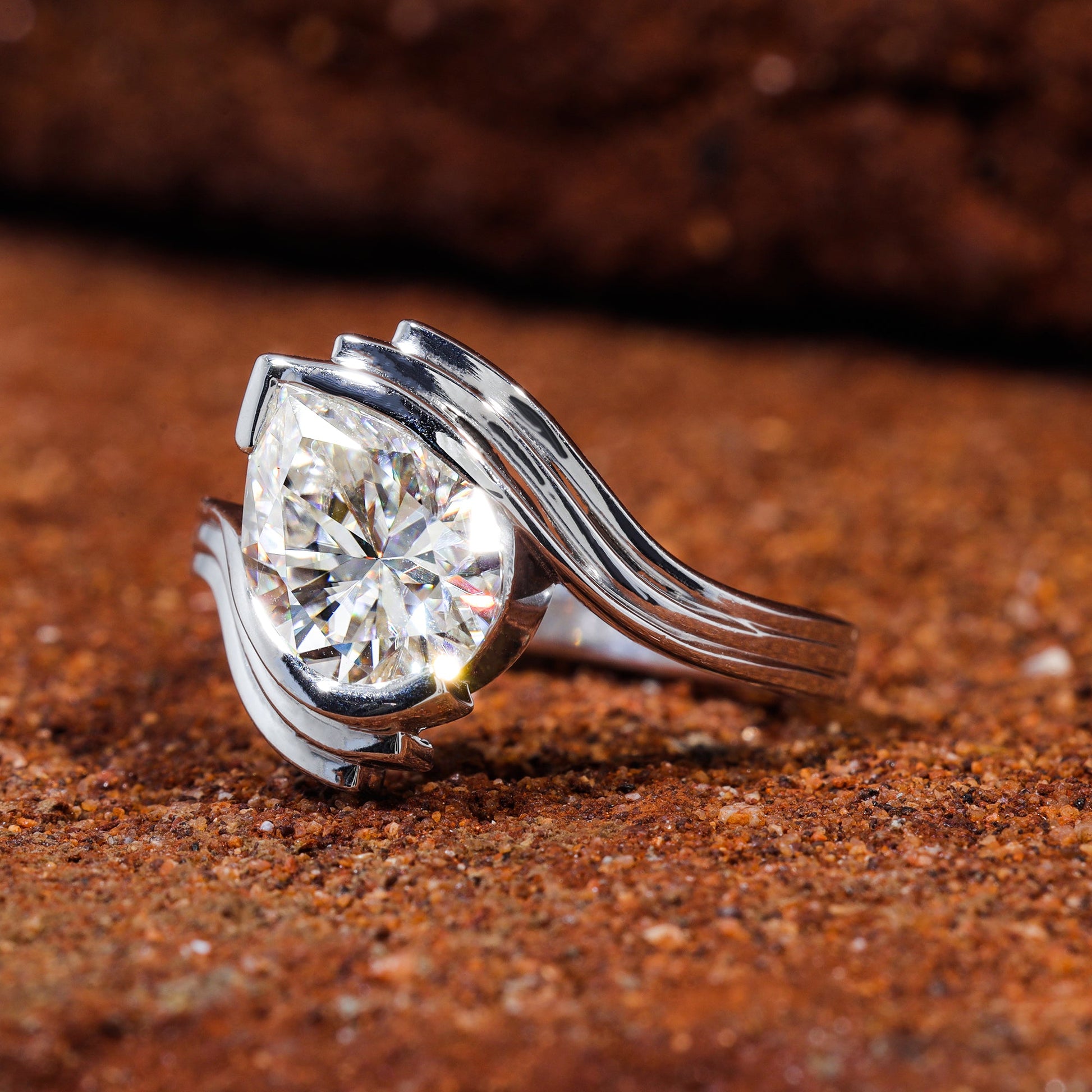 Pear Cut Moissanite Bypass Shank Engagement Ring