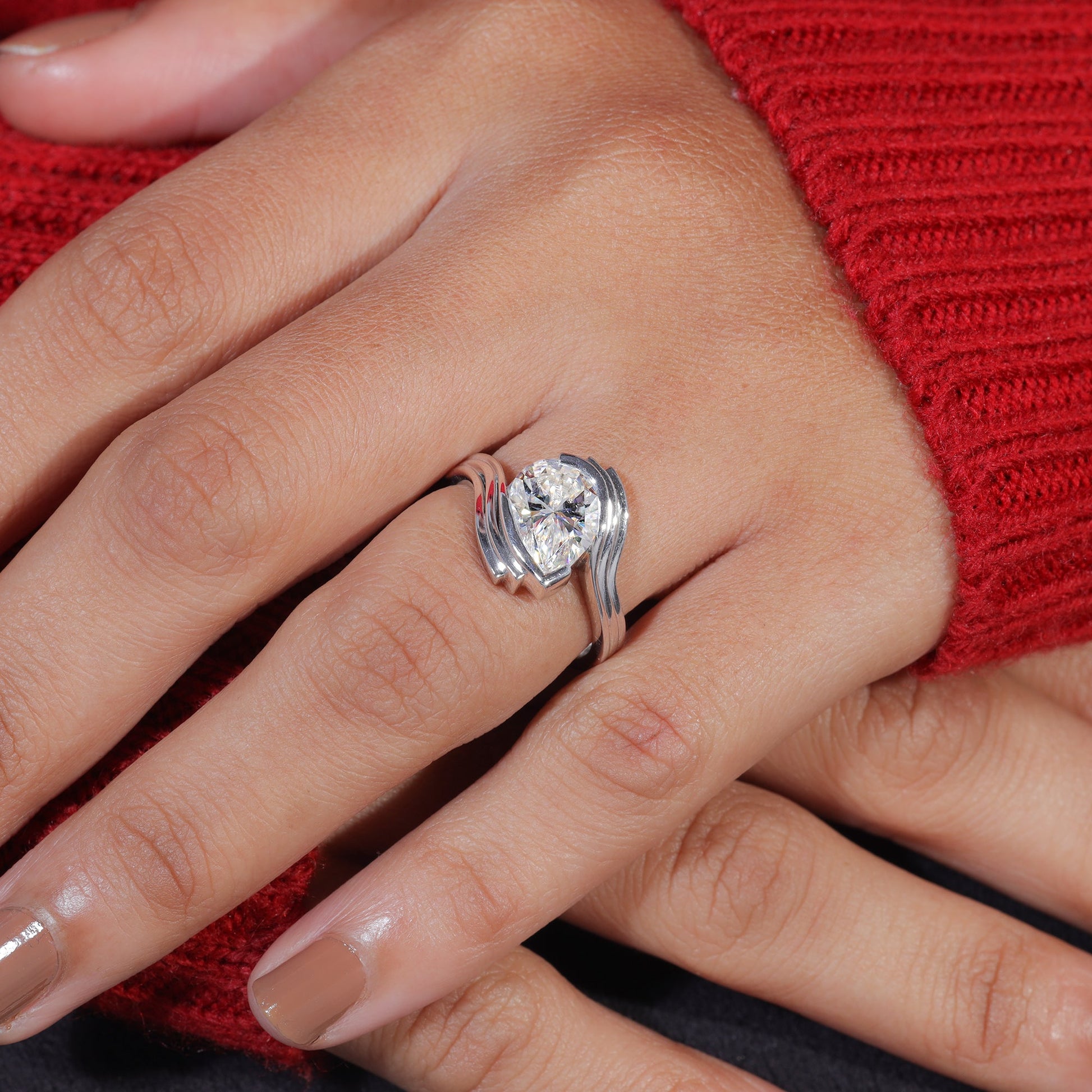 Pear Cut Moissanite Bypass Shank Engagement Ring