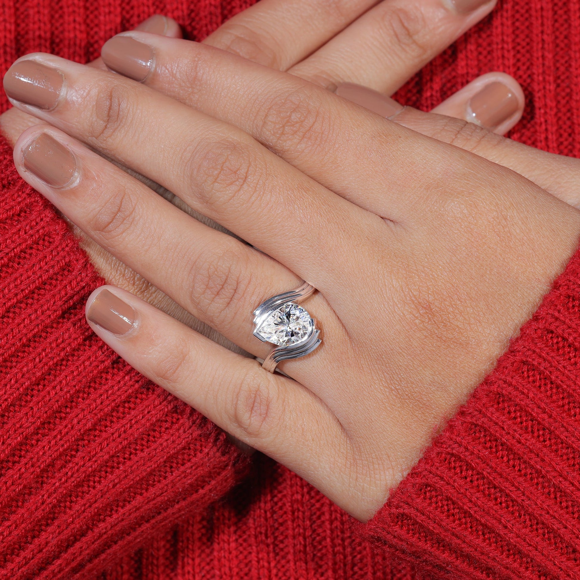 Pear Cut Moissanite Bypass Shank Engagement Ring