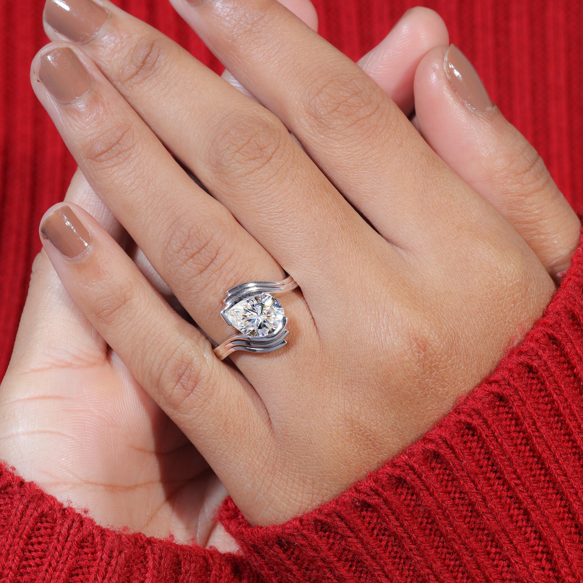 Pear Cut Moissanite Bypass Shank Engagement Ring
