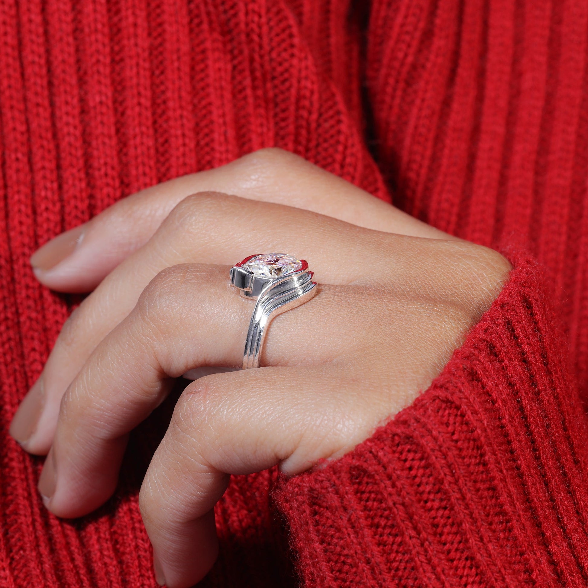 Pear Cut Moissanite Bypass Shank Engagement Ring