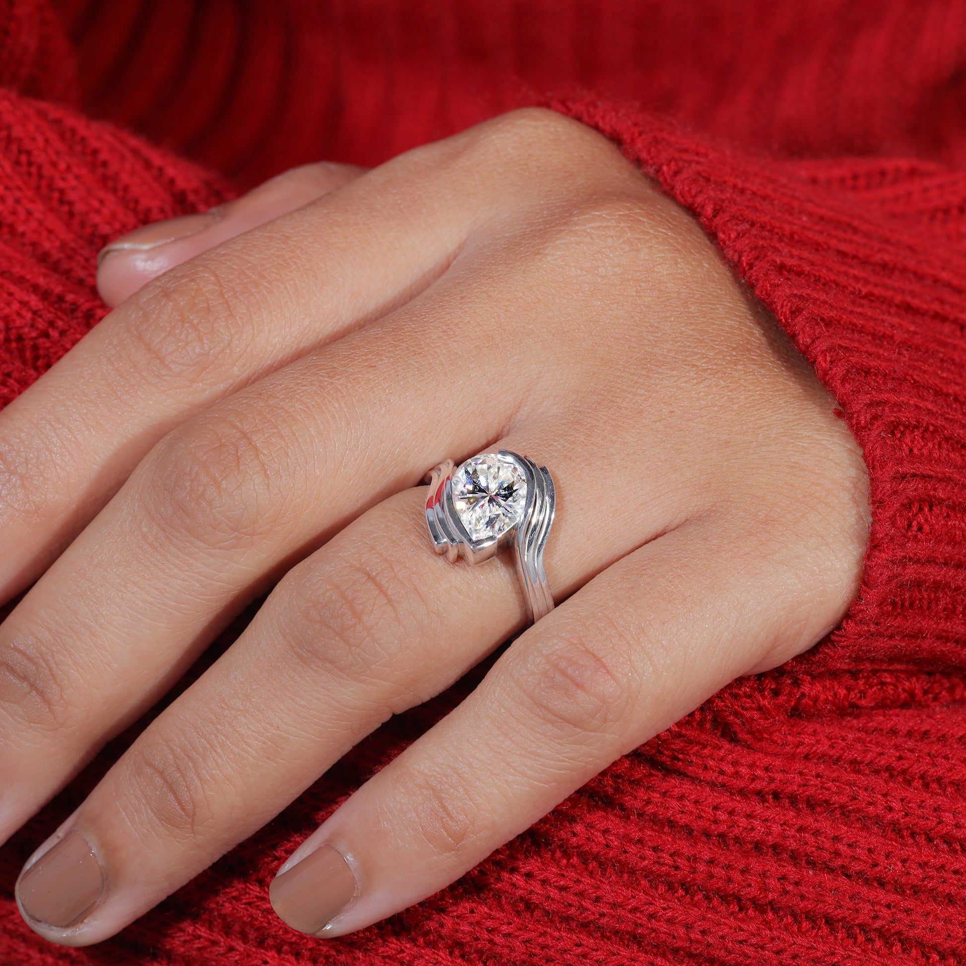 Pear Cut Moissanite Bypass Shank Engagement Ring