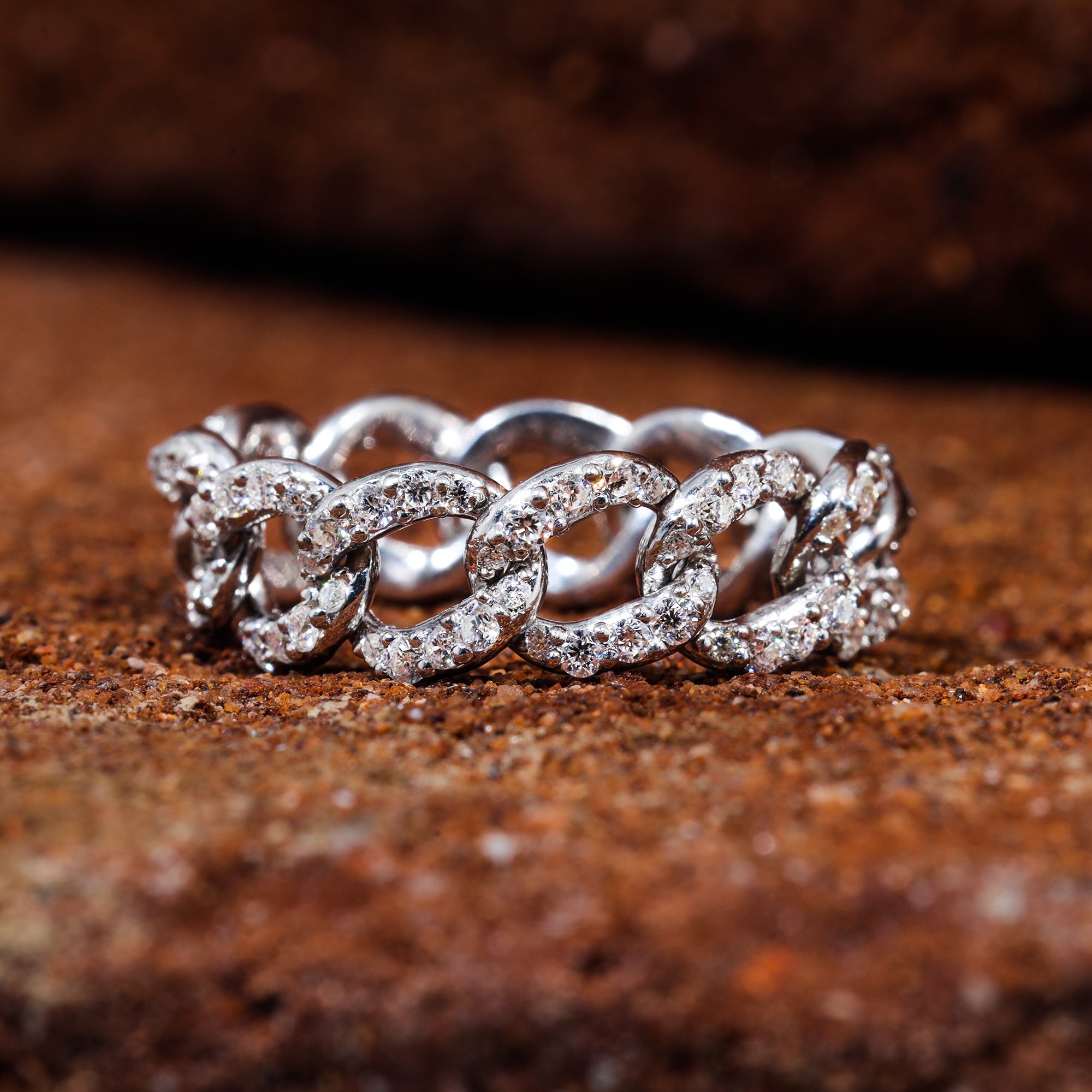 Round Moissanite Set Cuban Link Ring