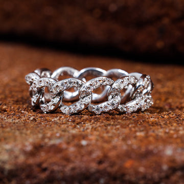 Round Moissanite Set Cuban Link Ring