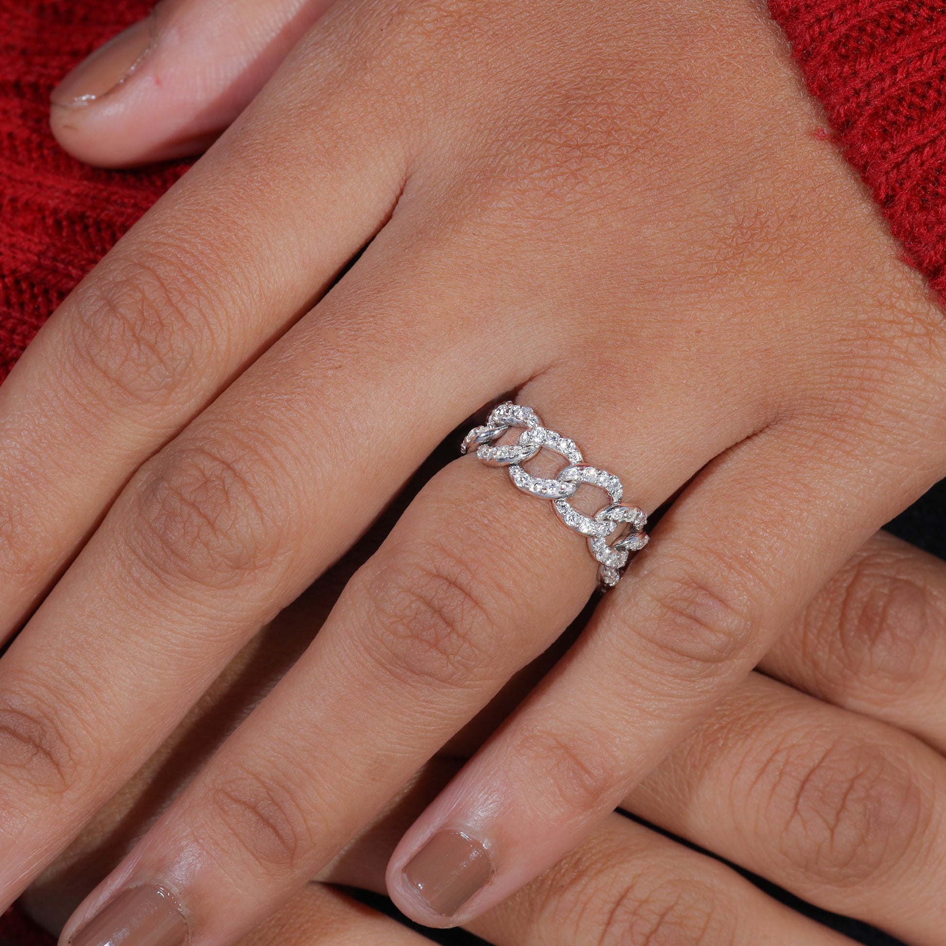 Round Moissanite Set Cuban Link Ring