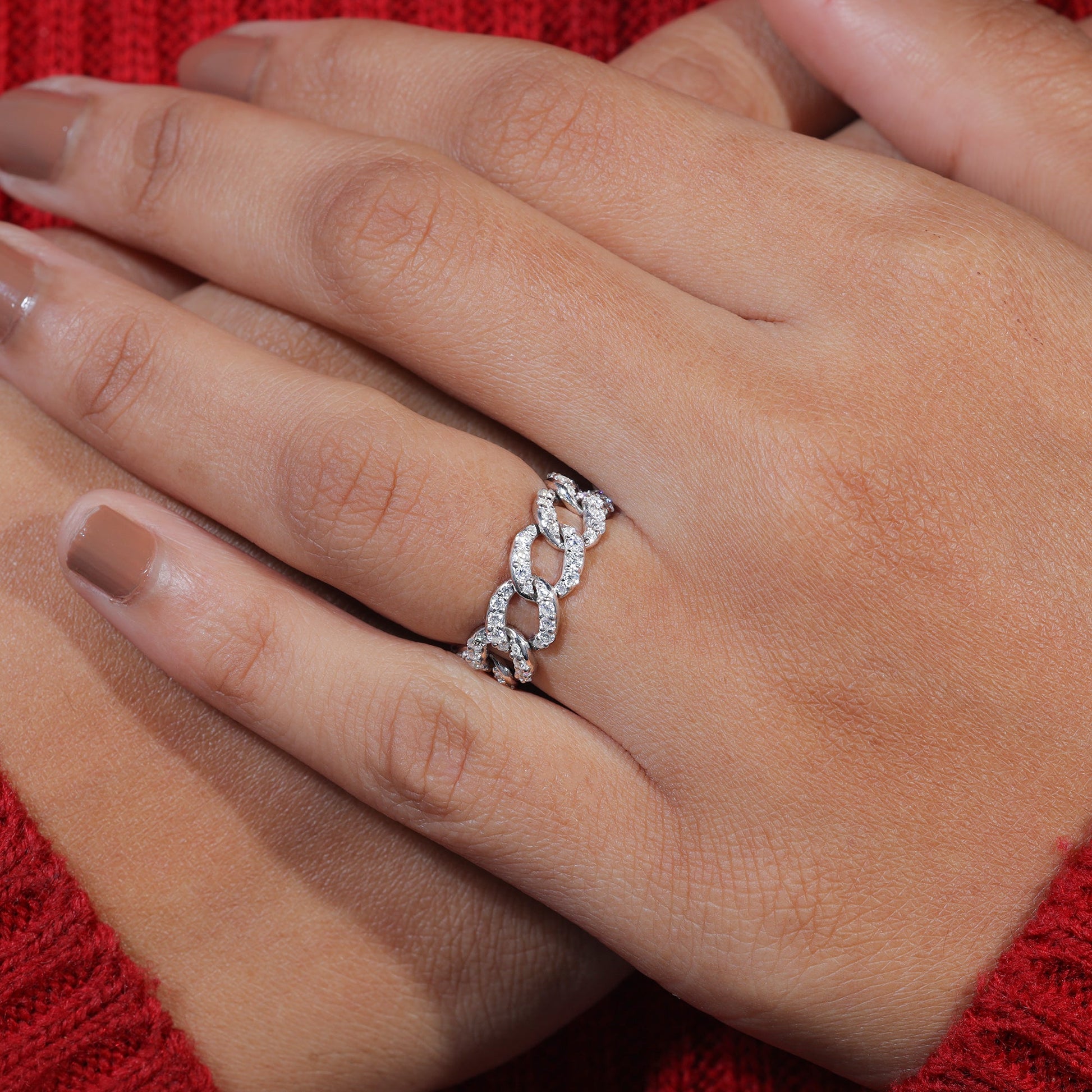 Round Moissanite Set Cuban Link Ring