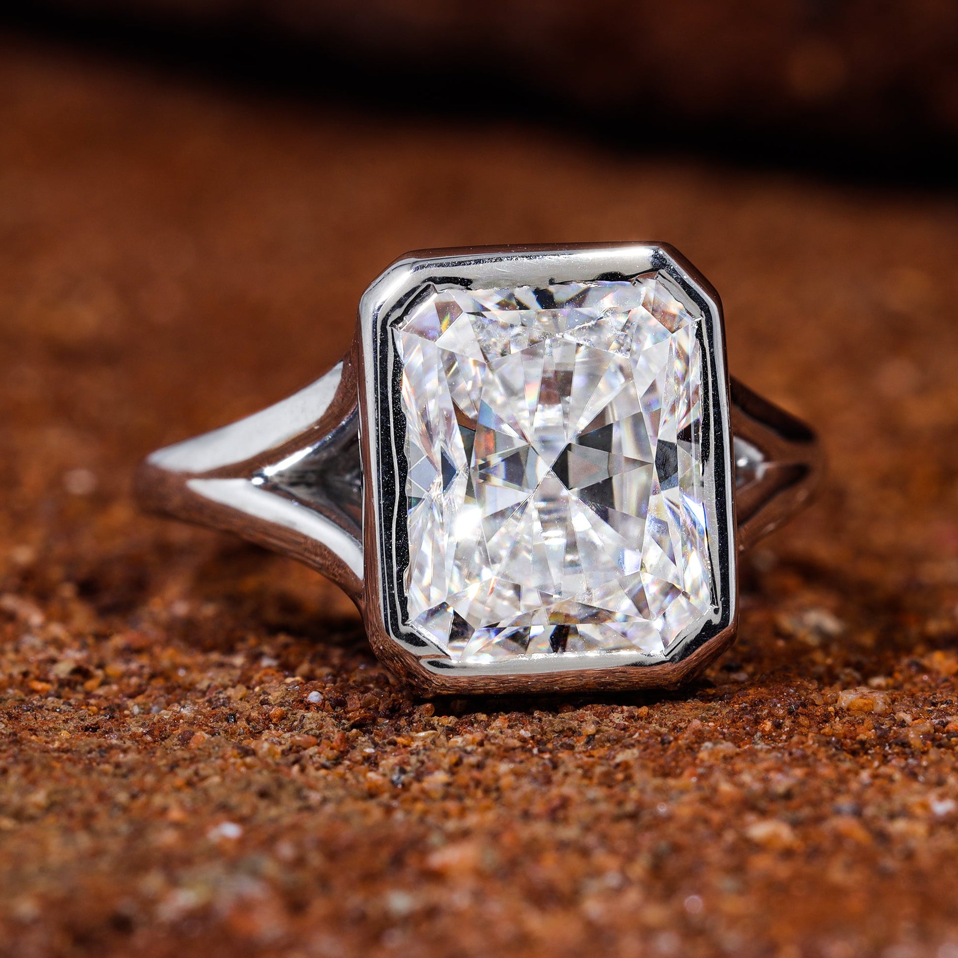 Radiant Cut Moissanite Split Shank Engagement Ring