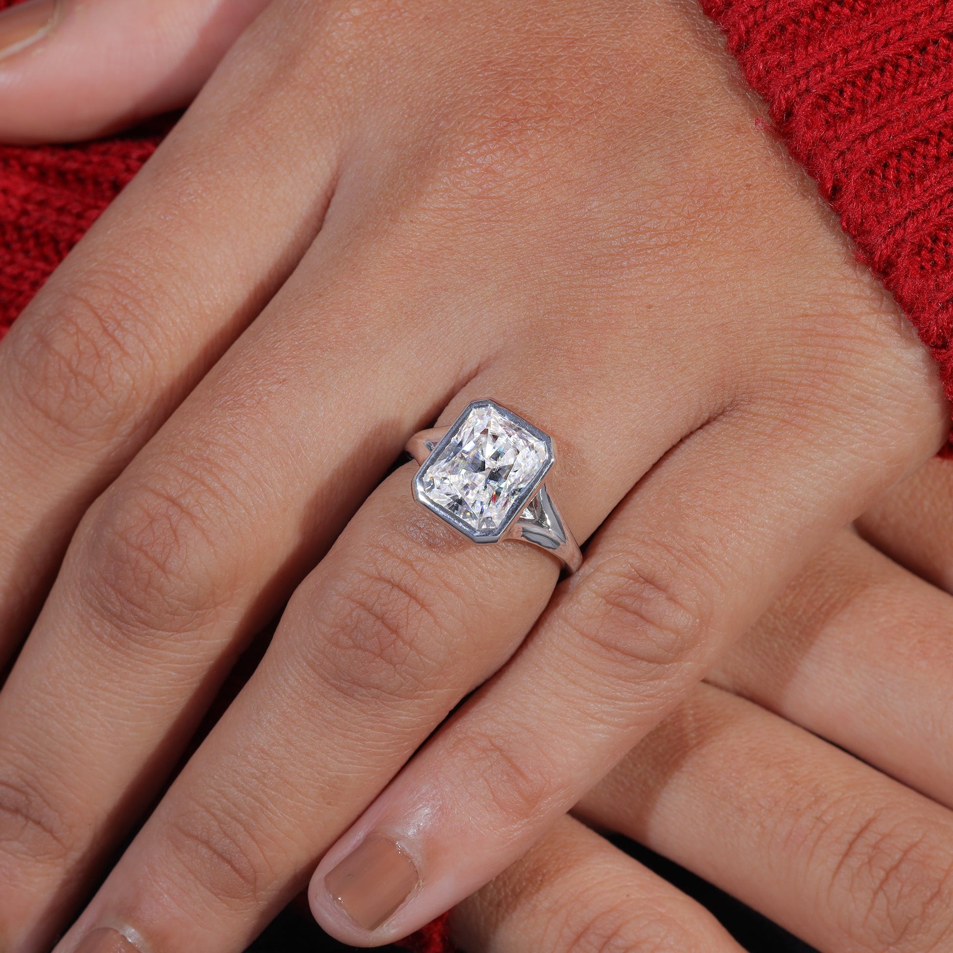 Radiant Cut Moissanite Split Shank Engagement Ring