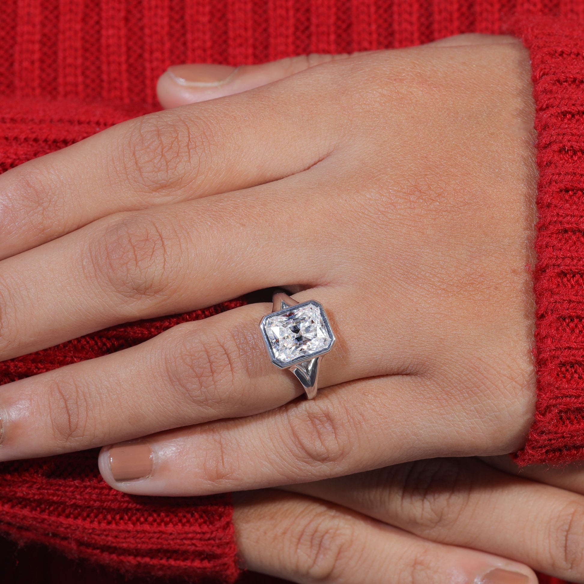 Radiant Cut Moissanite Split Shank Engagement Ring