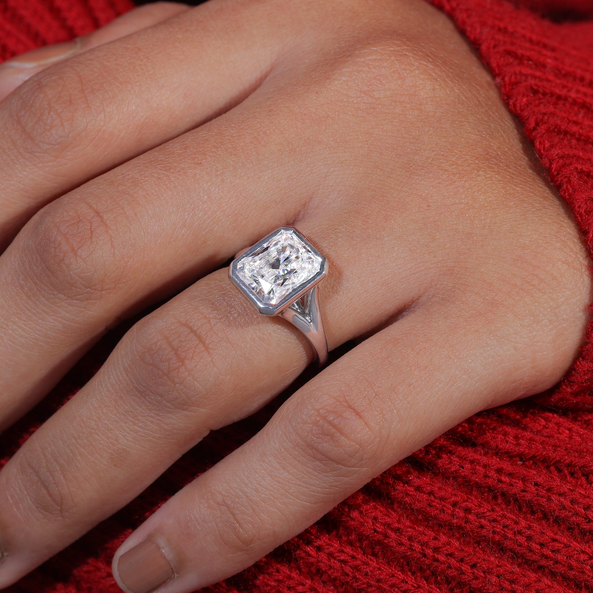 Radiant Cut Moissanite Split Shank Engagement Ring