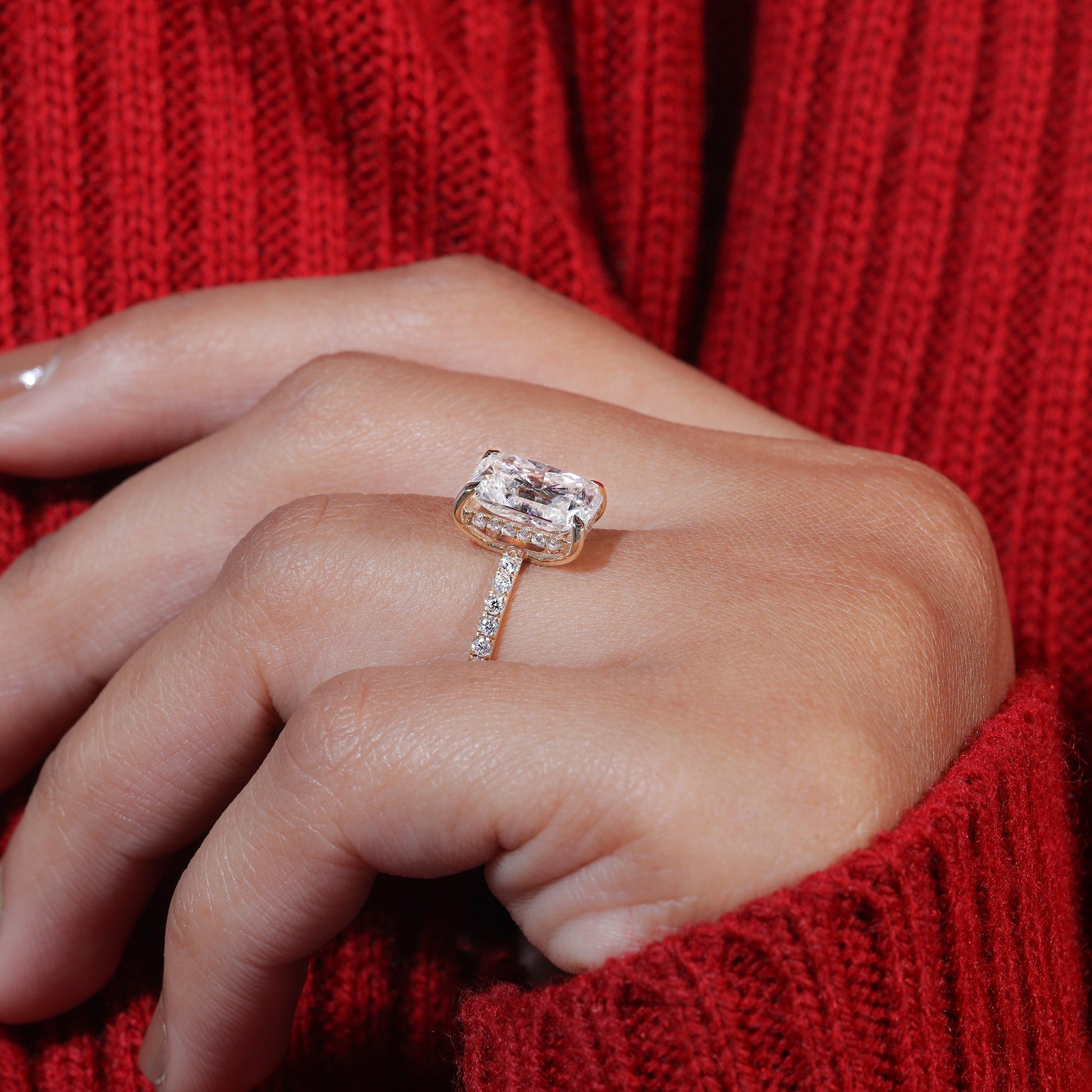 Radiant Cut Moissanite Wedding Engagement Ring