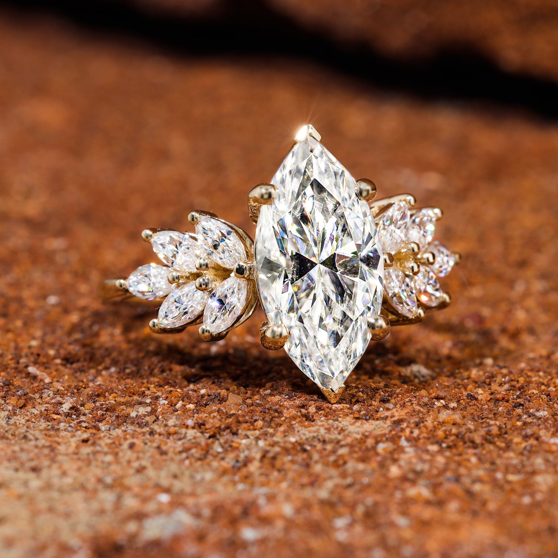 Six Prong Set Marquise Cut Moissanite Engagement Ring