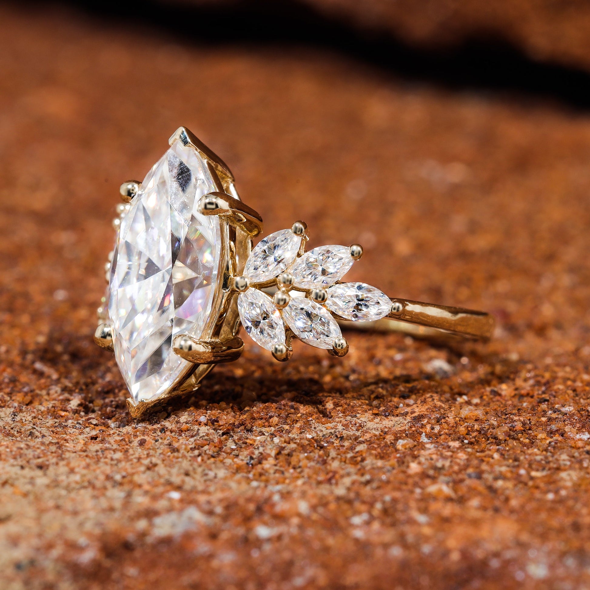 Six Prong Set Marquise Cut Moissanite Engagement Ring
