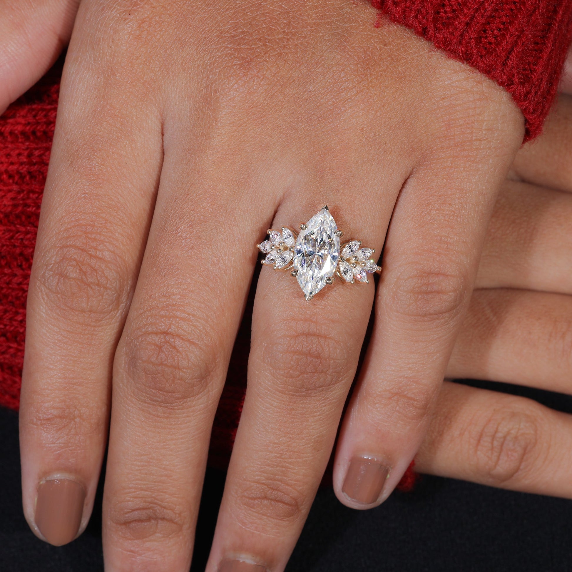 Six Prong Set Marquise Cut Moissanite Engagement Ring
