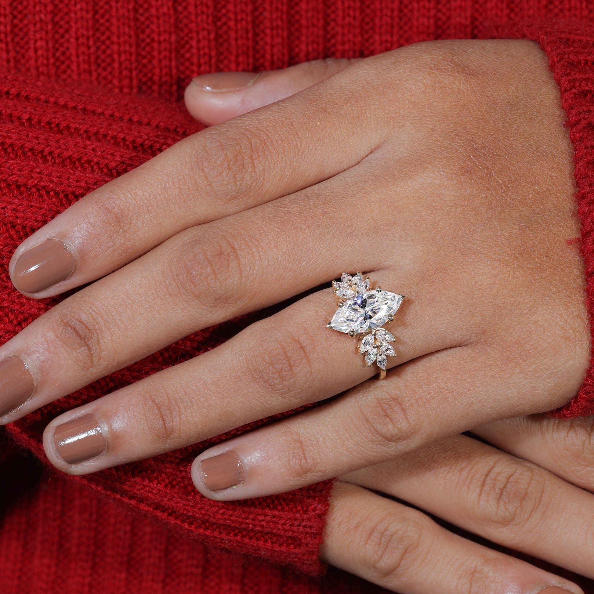 Six Prong Set Marquise Cut Moissanite Engagement Ring