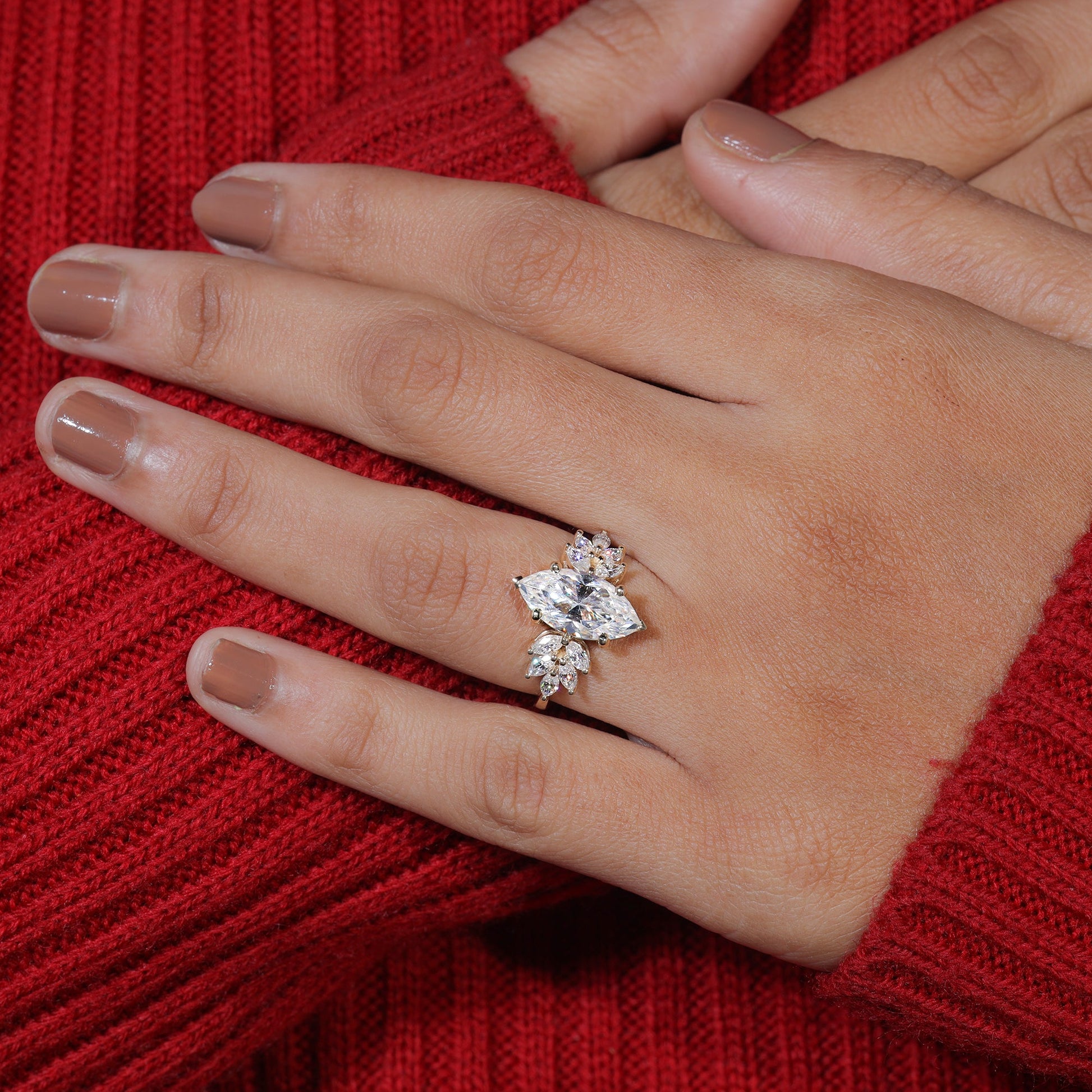 Six Prong Set Marquise Cut Moissanite Engagement Ring