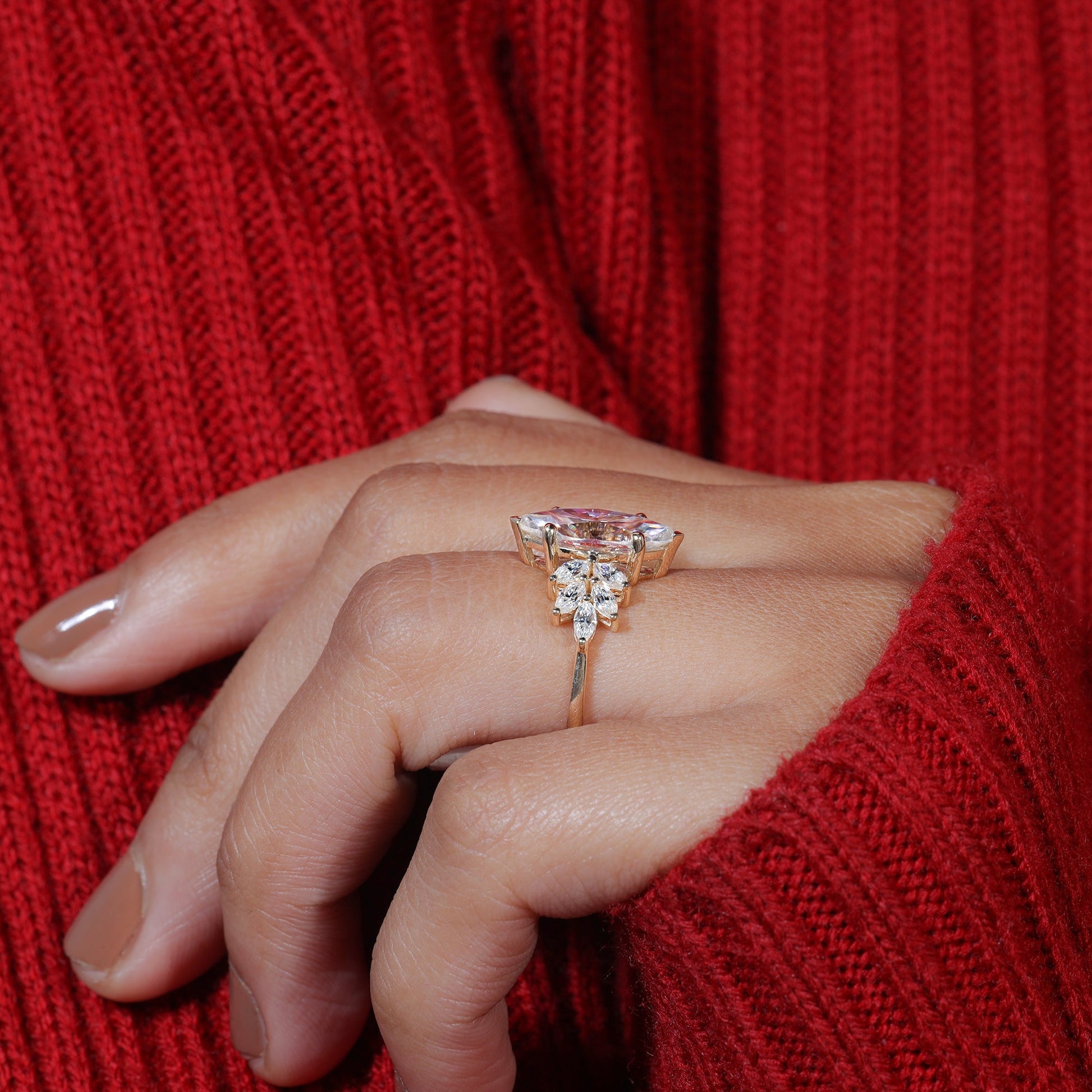 Six Prong Set Marquise Cut Moissanite Engagement Ring