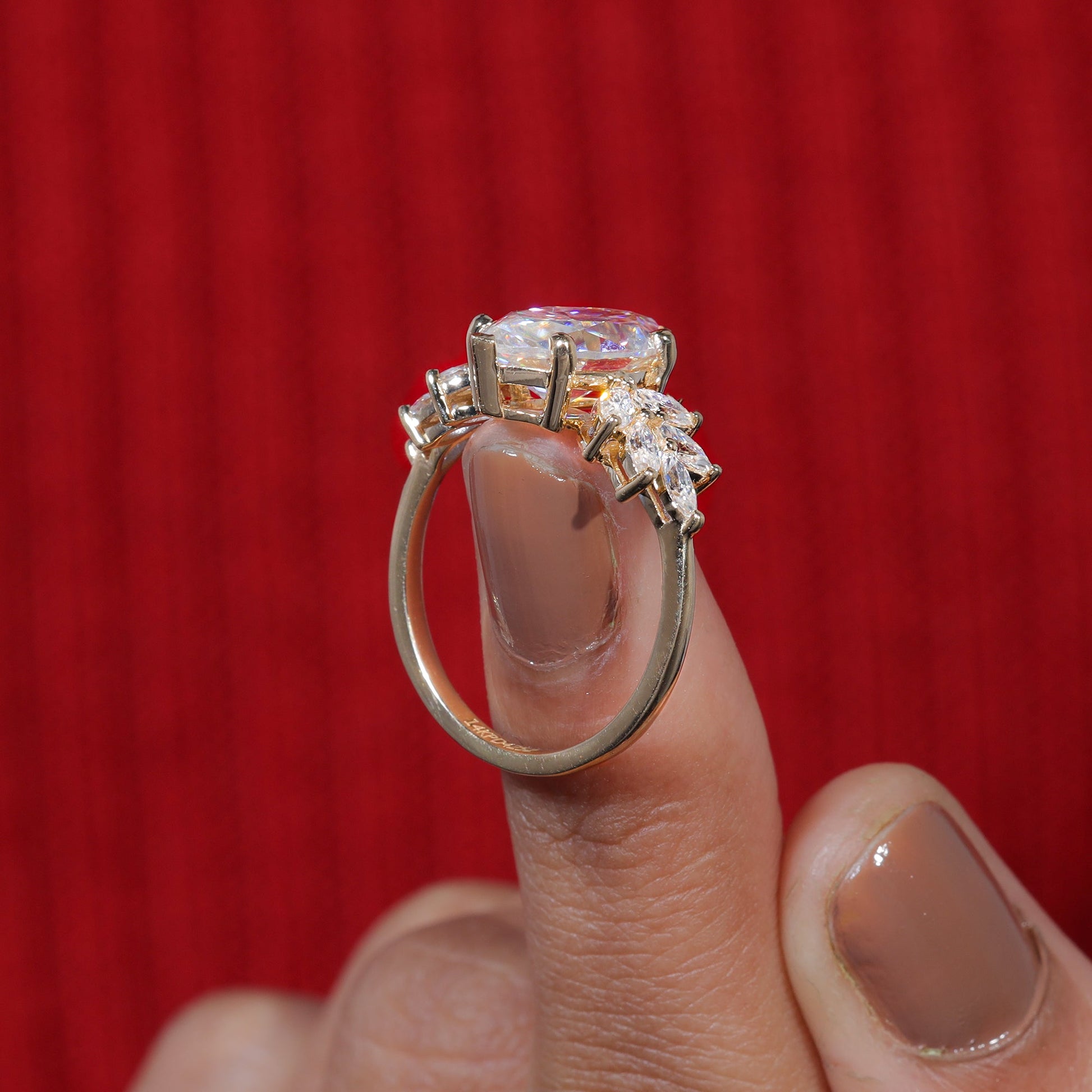 Six Prong Set Marquise Cut Moissanite Engagement Ring