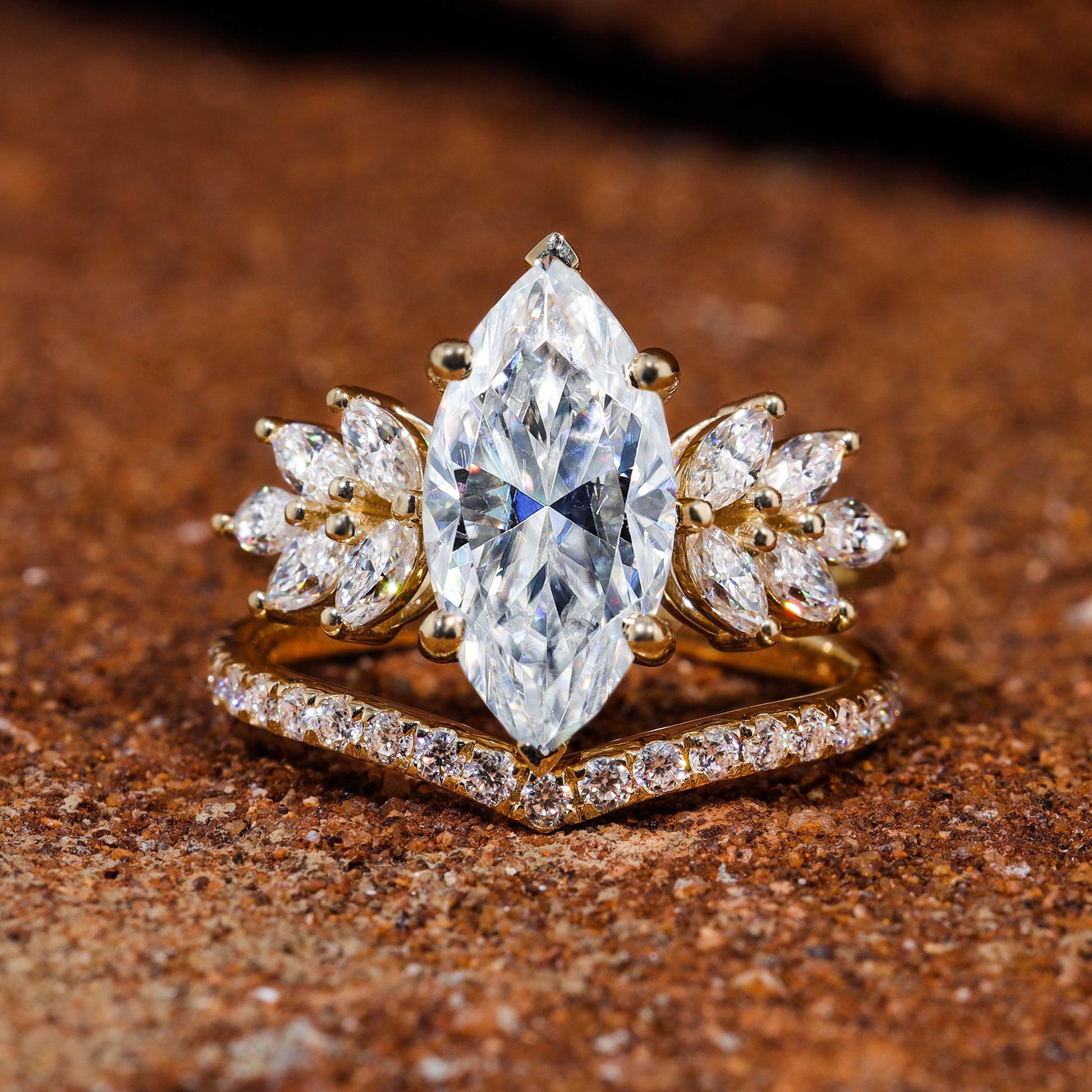 Marquise Cut Moissanite Vintage Bridal Ring Set
