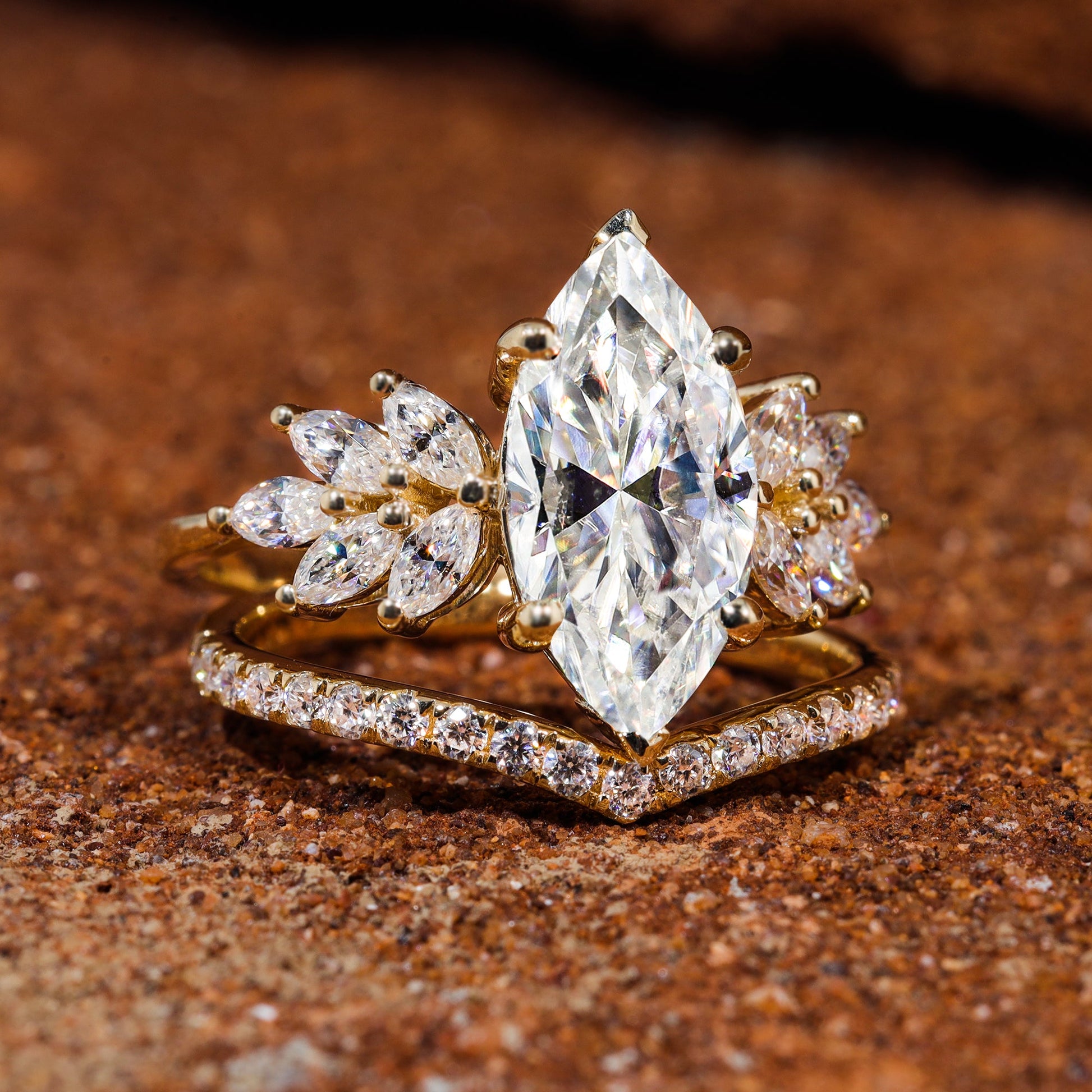 Marquise Cut Moissanite Vintage Bridal Ring Set