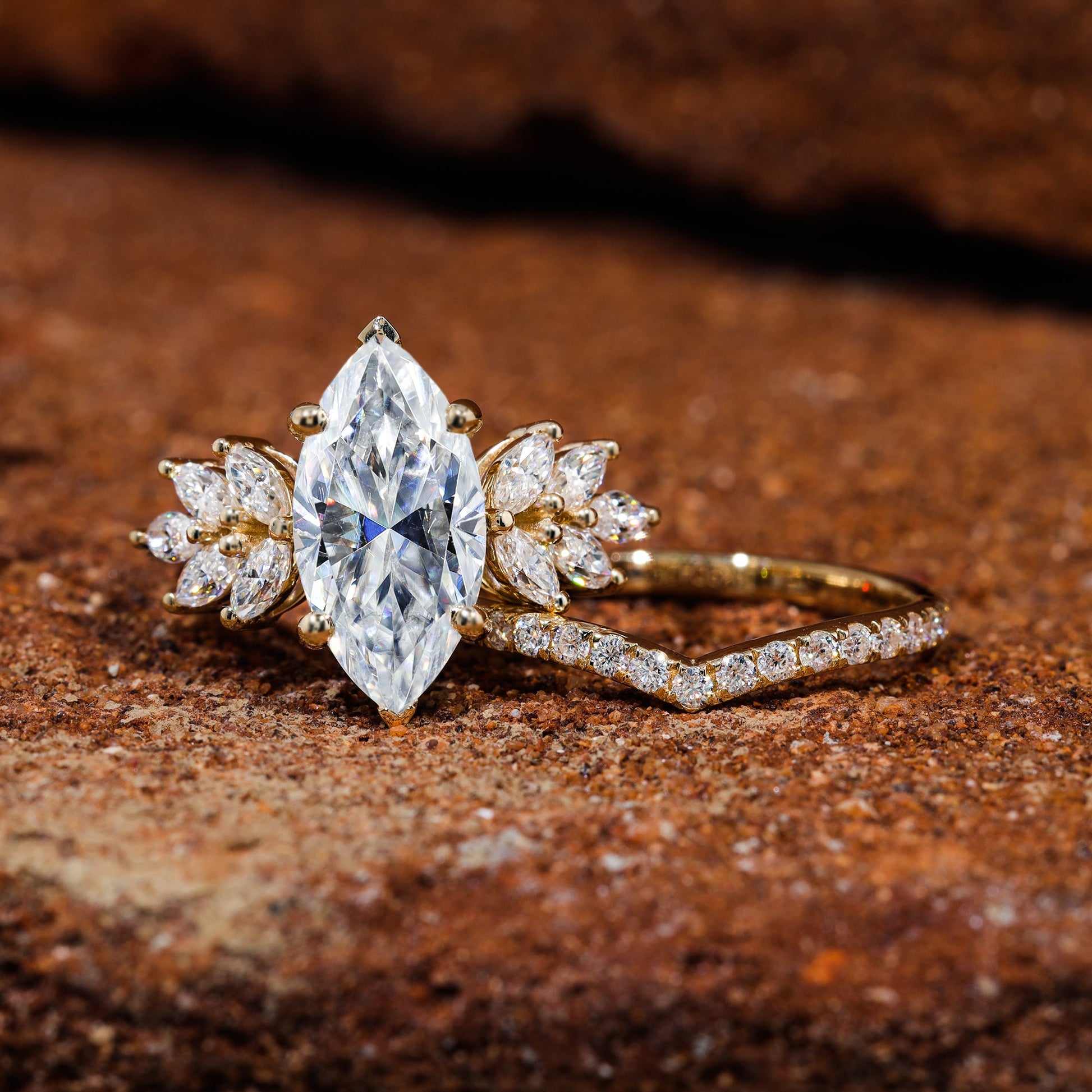 Marquise Cut Moissanite Vintage Bridal Ring Set