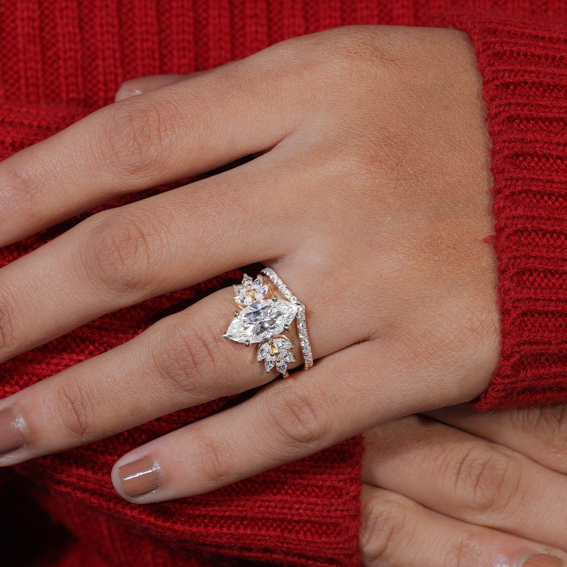 Marquise Cut Moissanite Vintage Bridal Ring Set