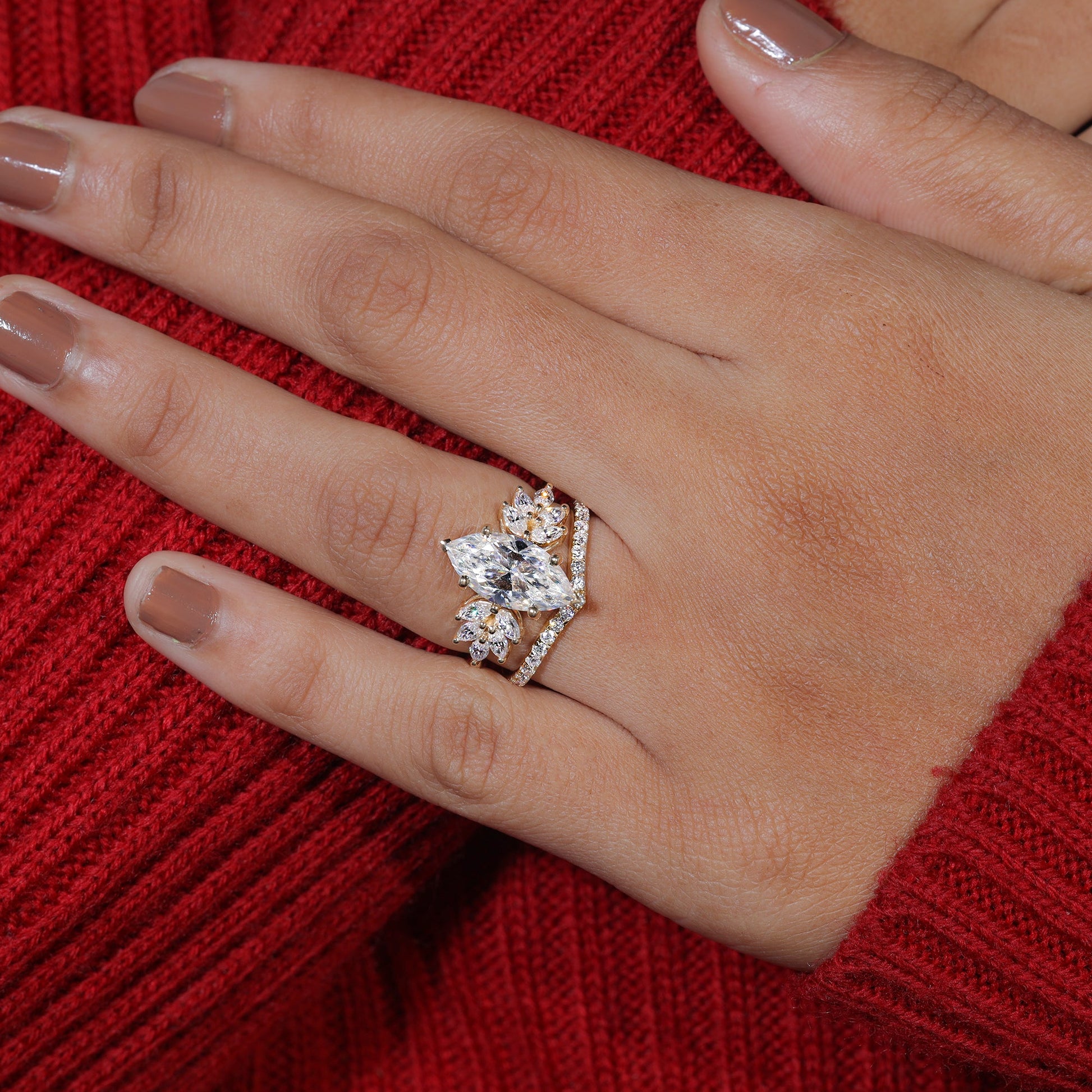 Marquise Cut Moissanite Vintage Bridal Ring Set