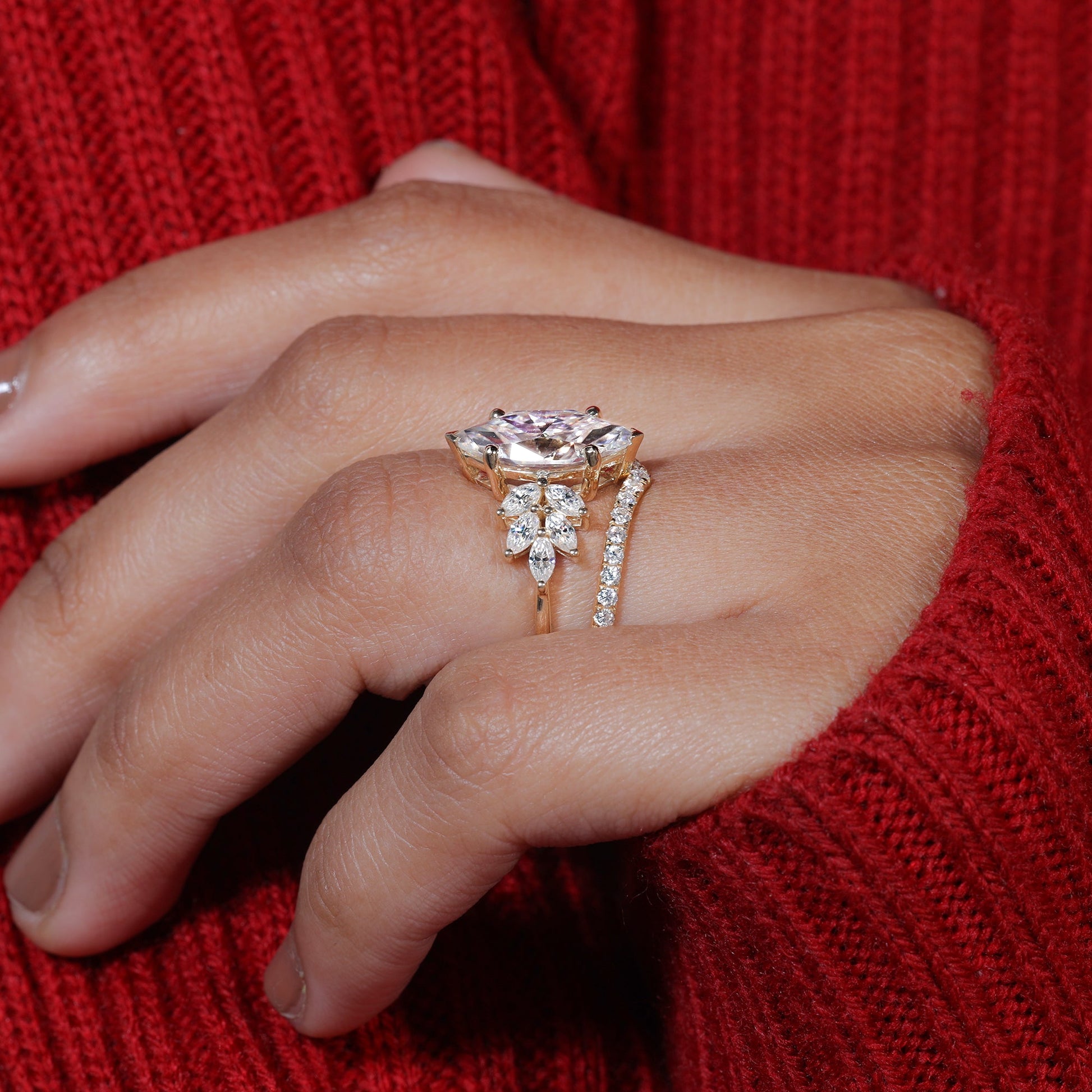 Marquise Cut Moissanite Vintage Bridal Ring Set