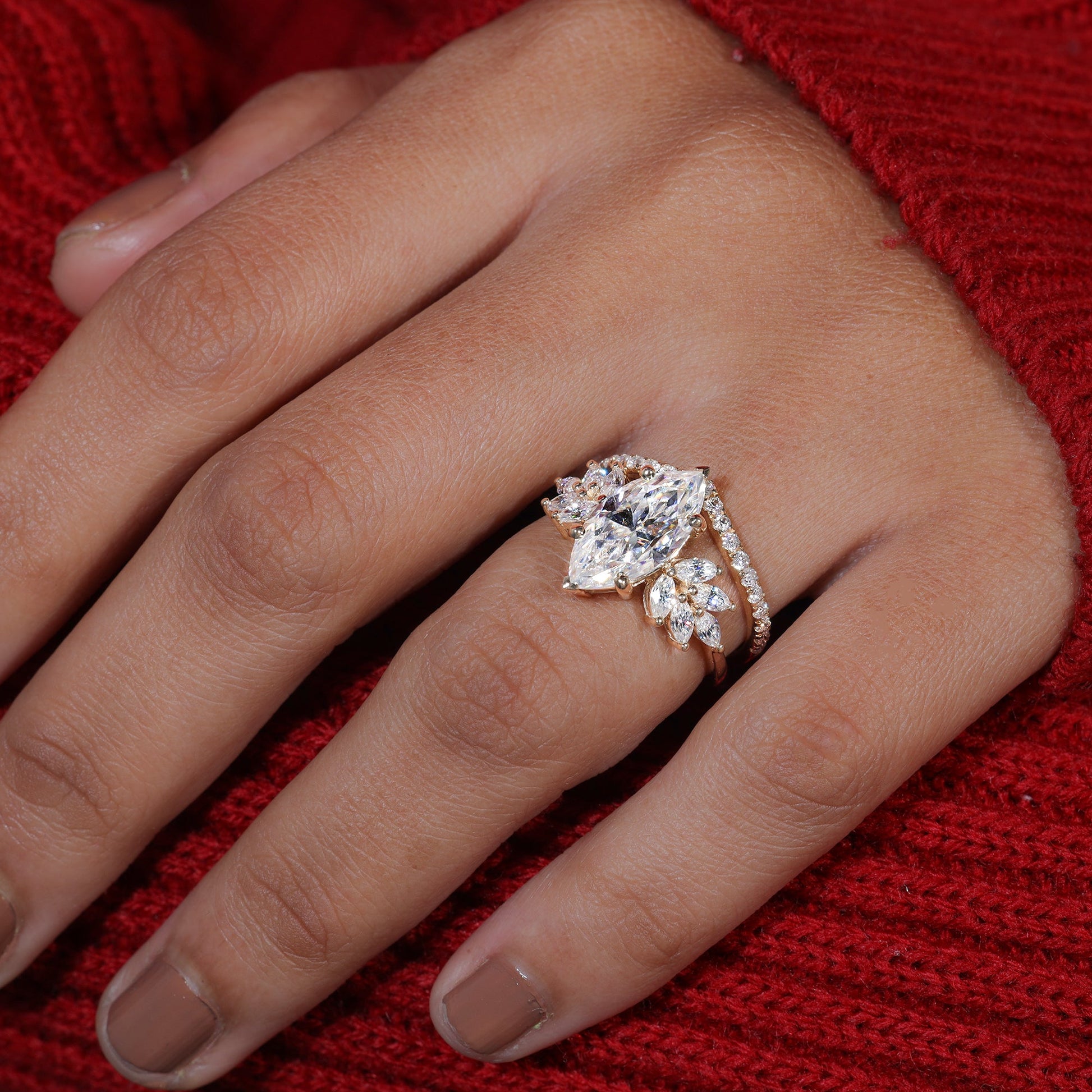 Marquise Cut Moissanite Vintage Bridal Ring Set