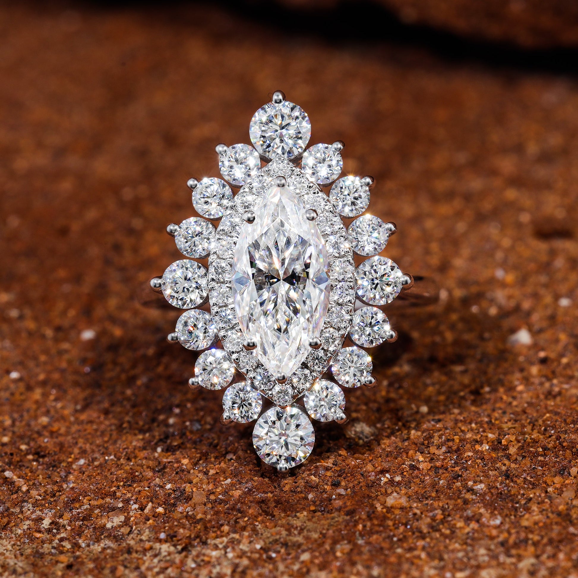 Marquise Moissanite Double Halo Set Engagement Ring