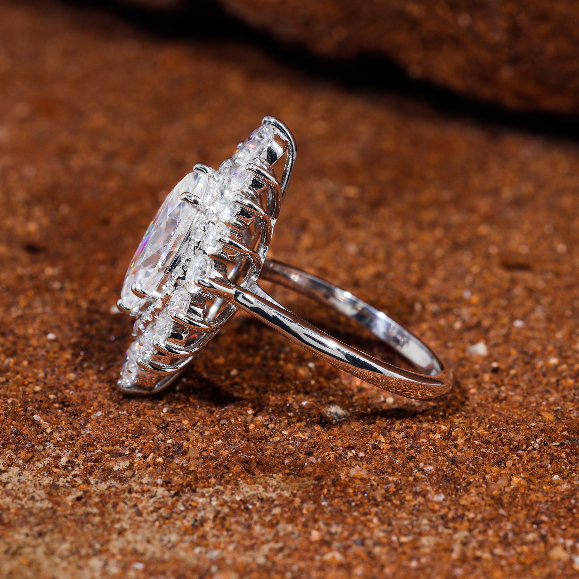 Marquise Moissanite Double Halo Set Engagement Ring