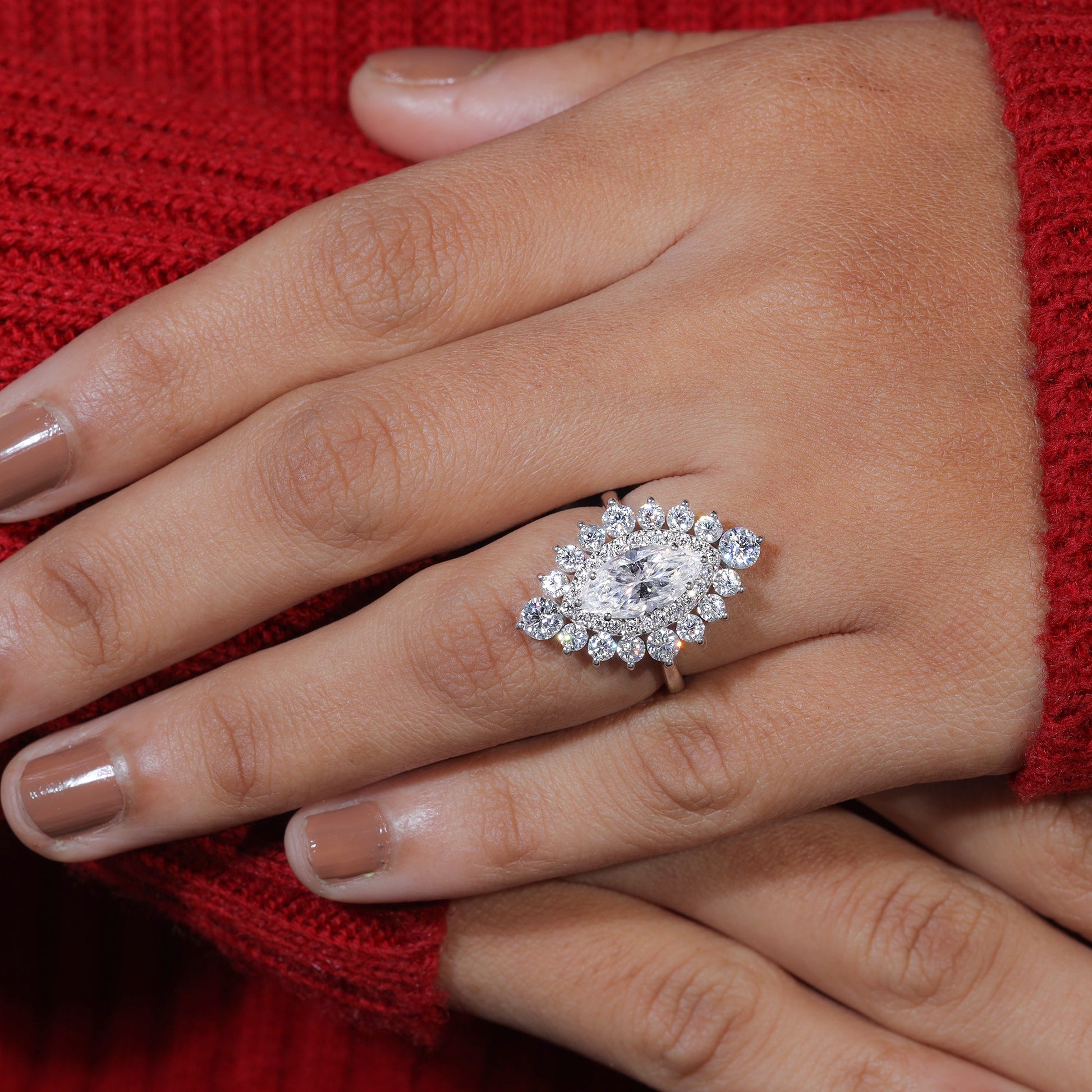 Marquise Moissanite Double Halo Set Engagement Ring
