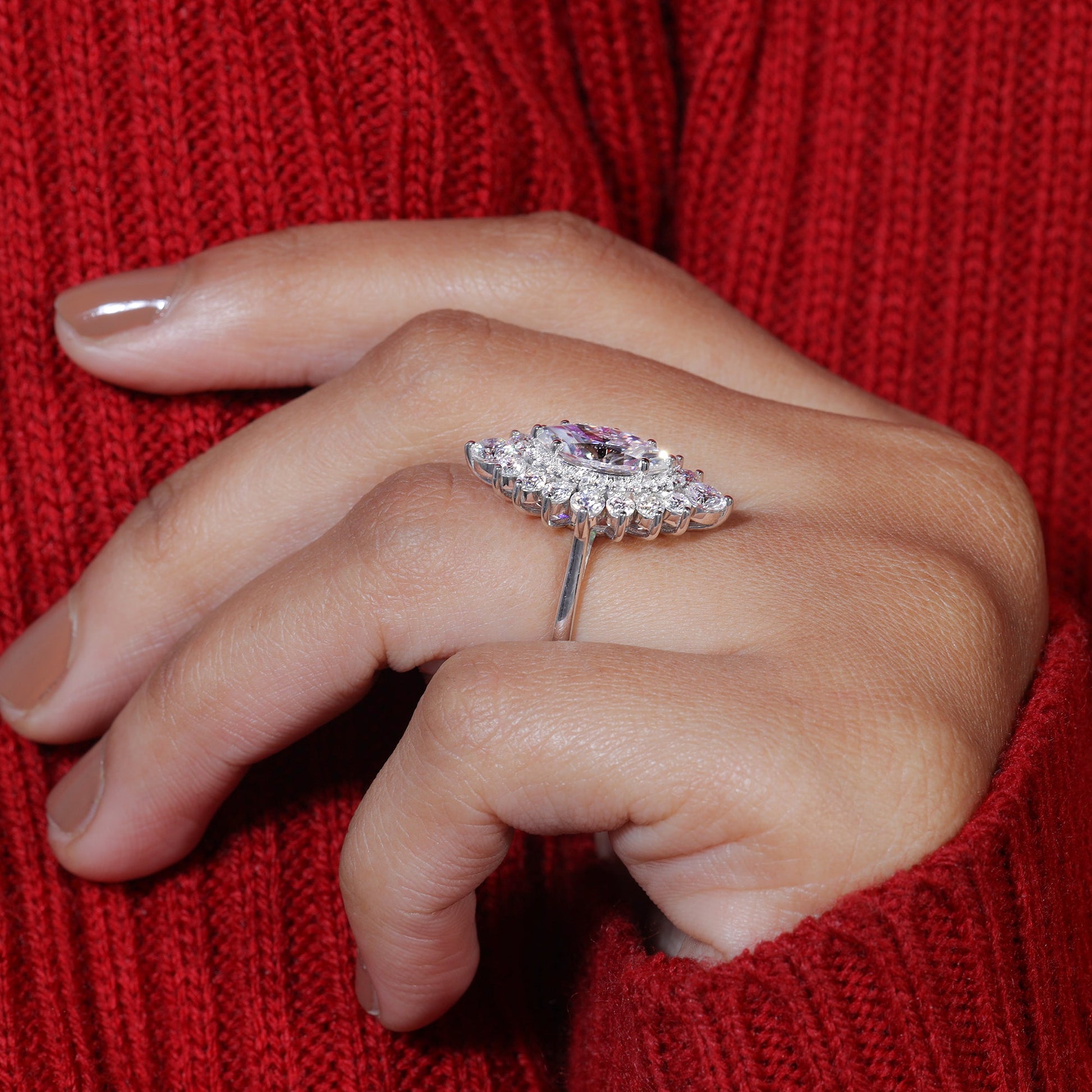 Marquise Moissanite Double Halo Set Engagement Ring