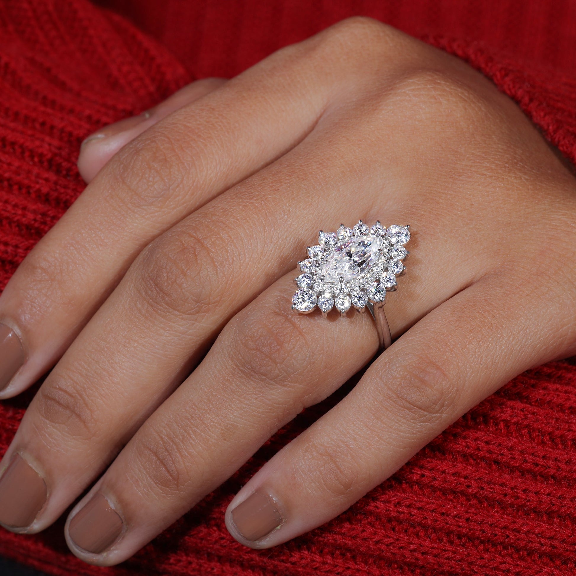 Marquise Moissanite Double Halo Set Engagement Ring