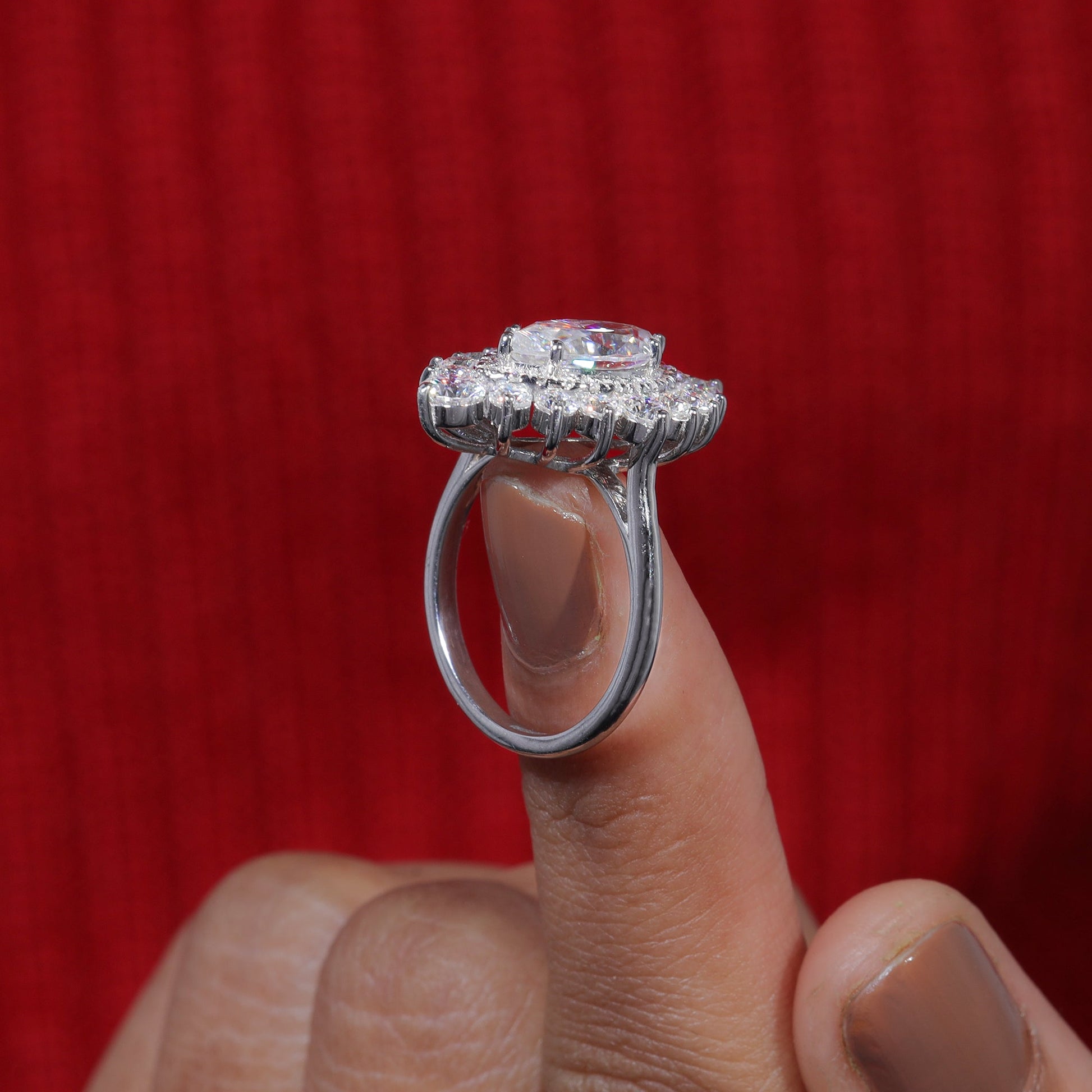 Marquise Moissanite Double Halo Set Engagement Ring